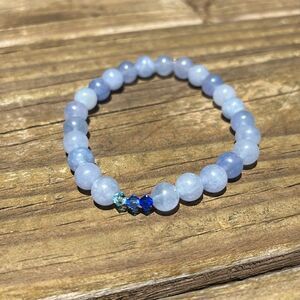 Blue Beaded Bracelet AQUAMARINE & Swarovski ombre crystal bracelet 8” large